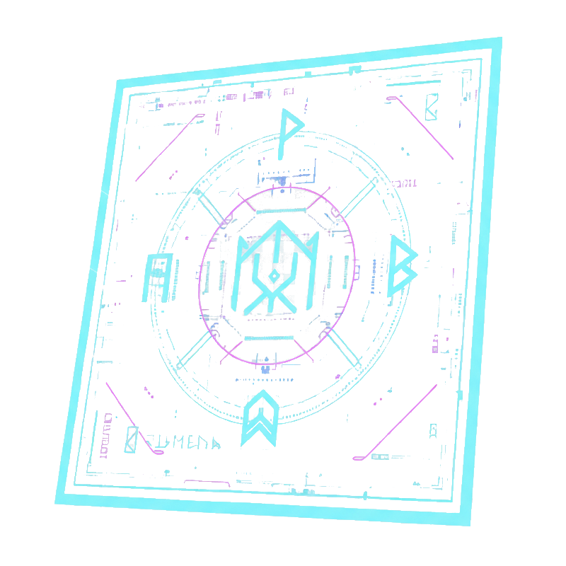 A neon colored circuit with runic symbols.